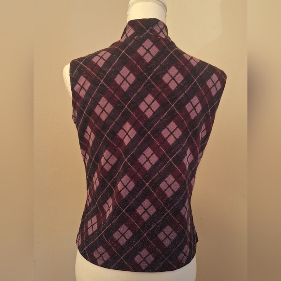 80s Mock Neck Sleeveless Tank Argyle Pattern Metallic Shimmer Petite or Crop VTG - Picture 4 of 6